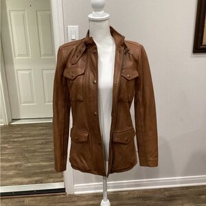Preowned GAP Genuine Lamb Leather Jacket Brown Size Medium (Item#J012)